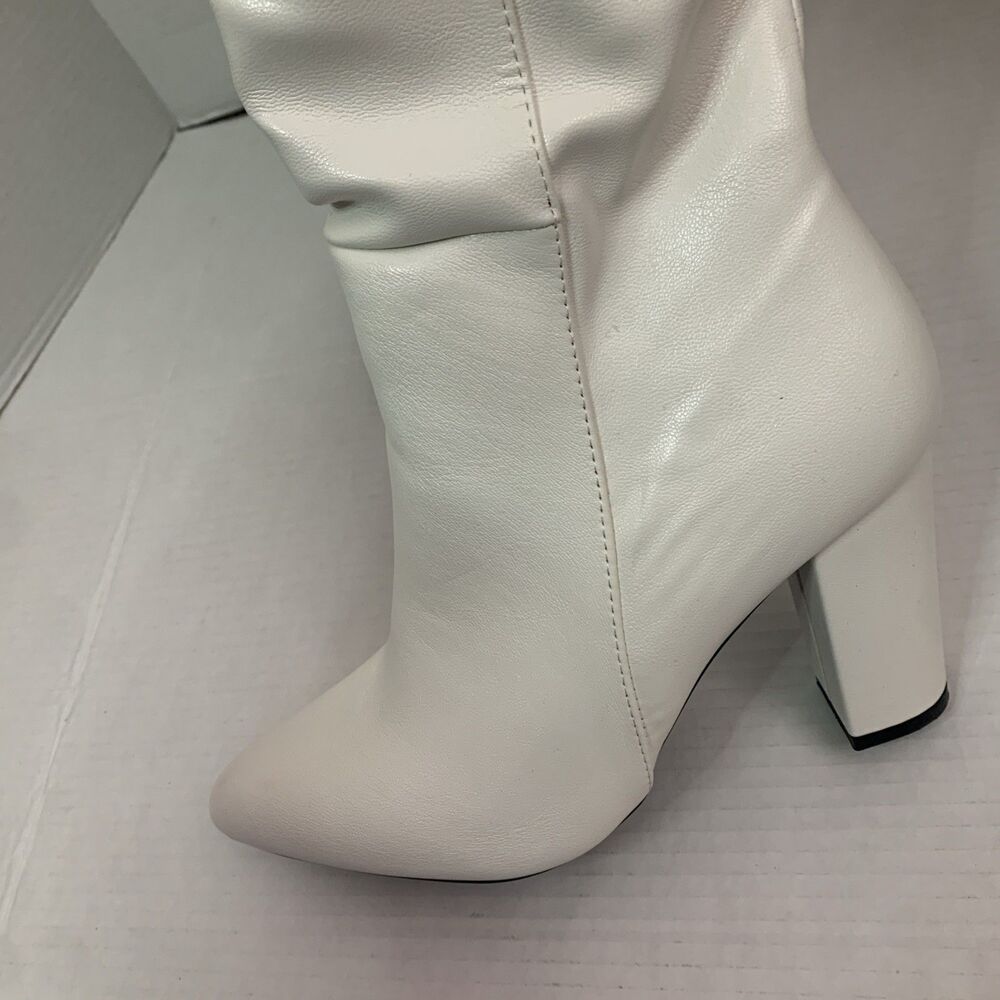 Womens Pointed Toe Zip Up Formal Chunky High Heel Knee High Boots - Picture 7 of 8